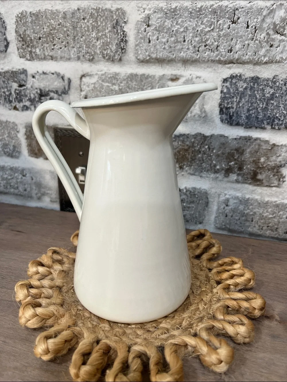 White Enamel Pitcher Vase - Classic Home Art Accent